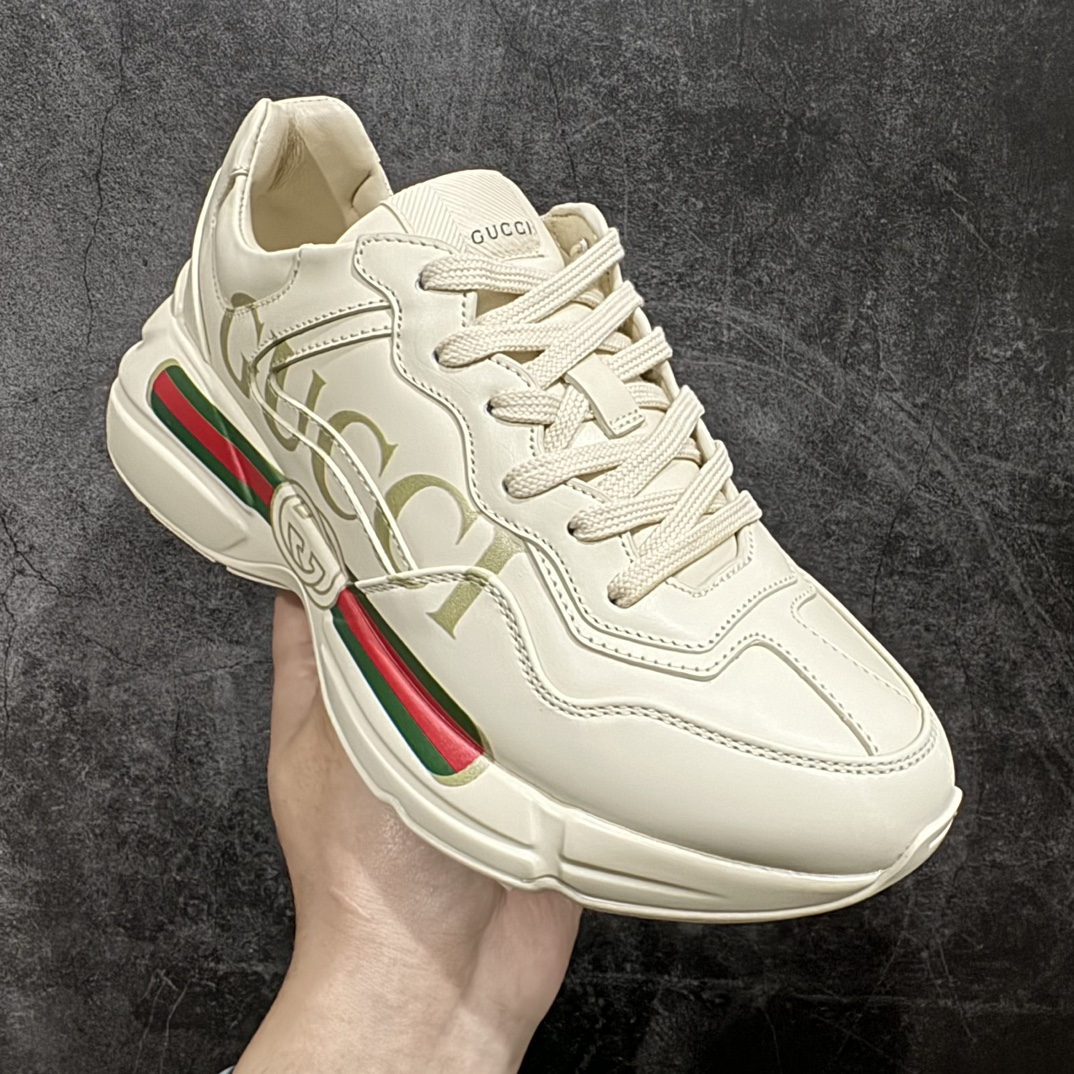 Gucci Rhyton Men's & Women's Athleisure Sneakers Ivory Leather Rhyton Vintage Gucci Logo 