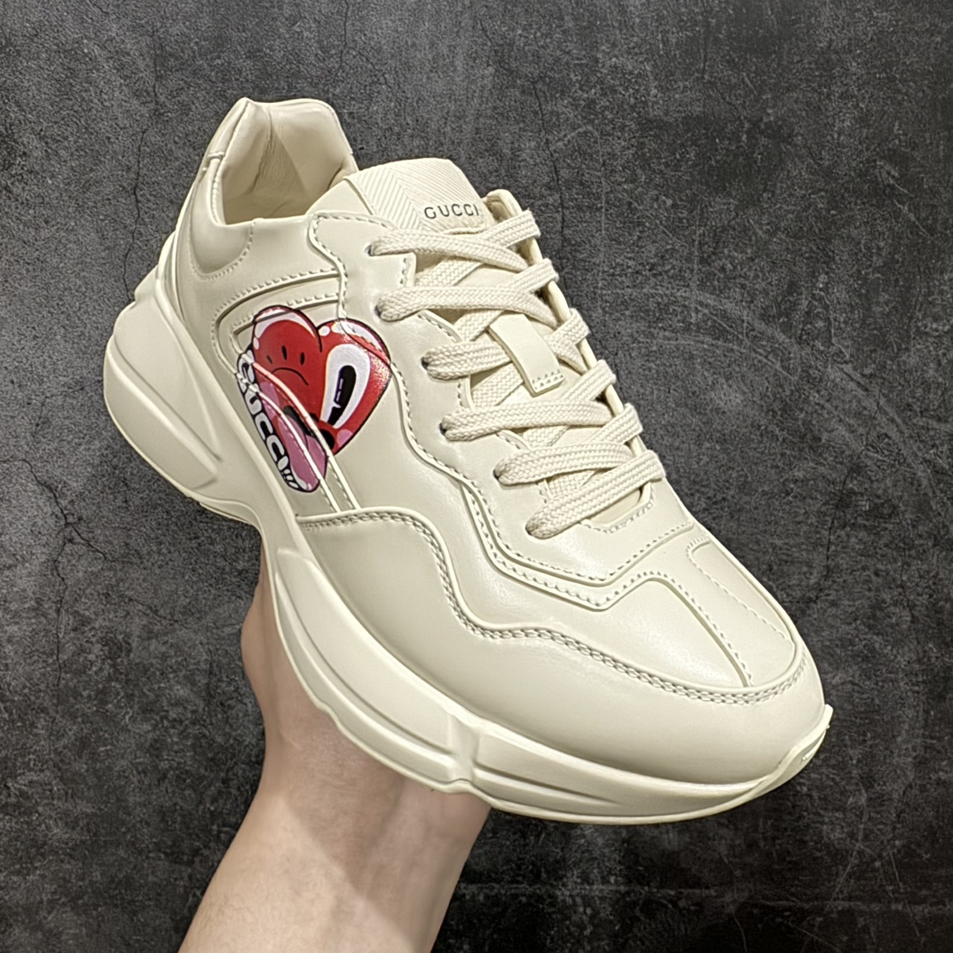 Gucci Rhyton Men's & Women's Athleisure Sneakers Ivory Leather Rhyton Vintage Gucci Logo 