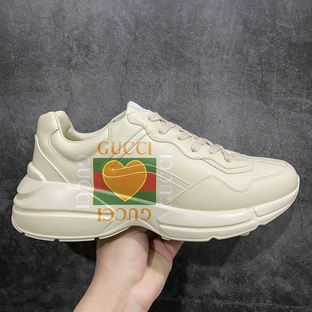 Gucci Rhyton Men's & Women's Athleisure Sneakers Ivory Leather Rhyton Vintage Gucci Logo 