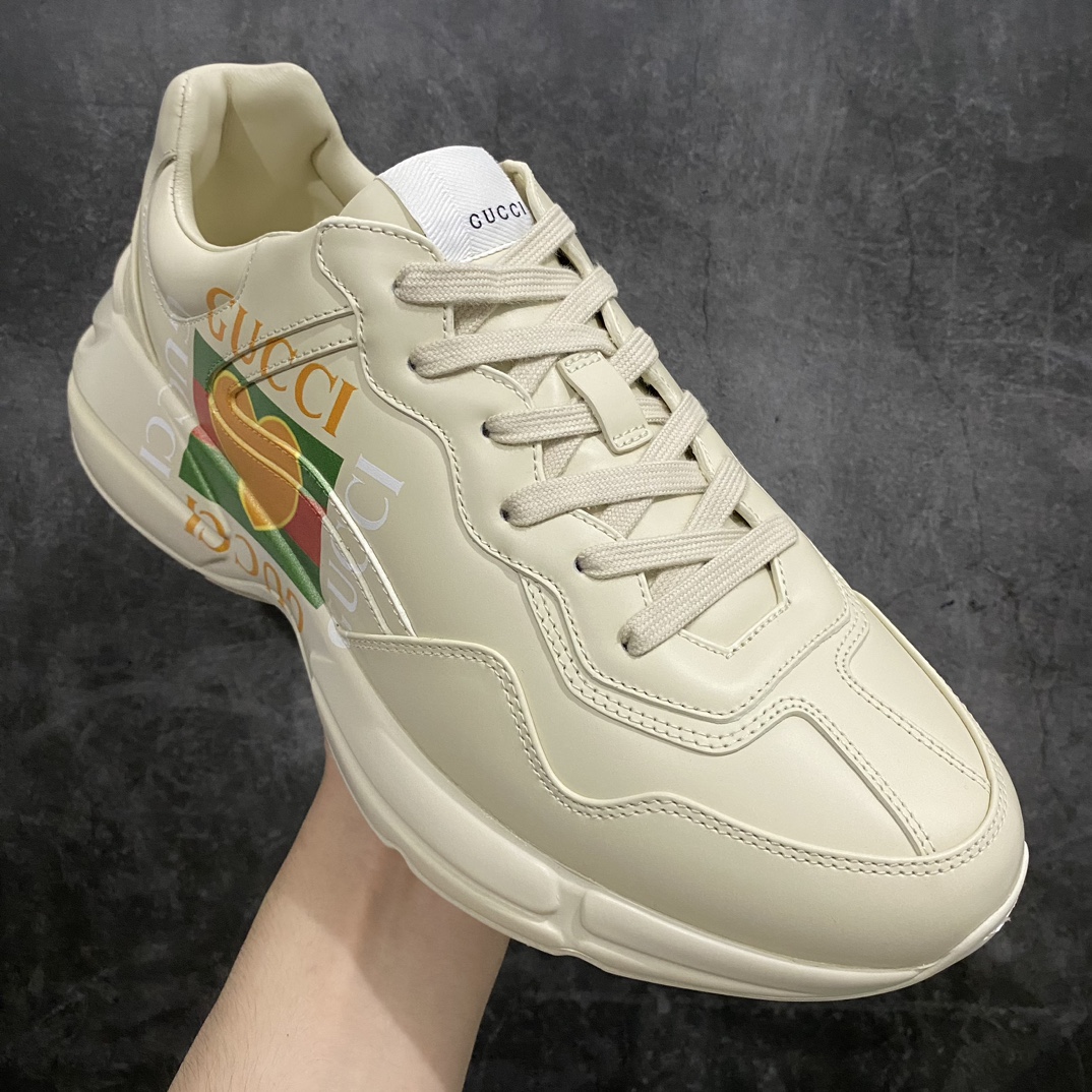 Gucci Rhyton Men's & Women's Athleisure Sneakers Ivory Leather Rhyton Vintage Gucci Logo 