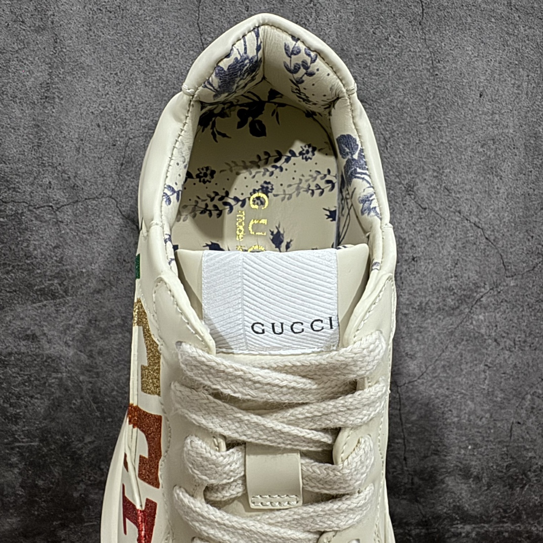 Gucci Rhyton Women's Athleisure Sneakers Ivory Leather Rhyton Vintage Gucci Logo