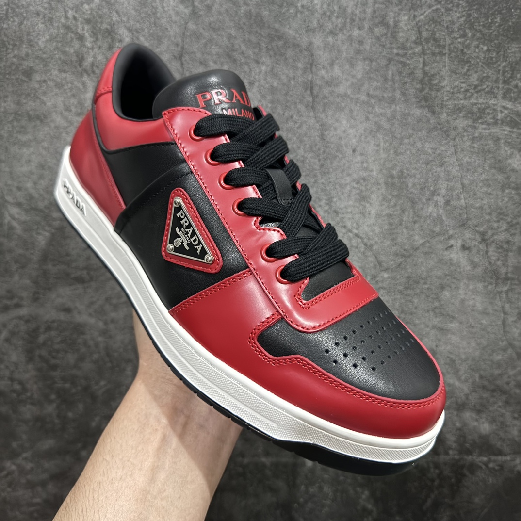  Prada Downtown low-top men's casual sneakers black red